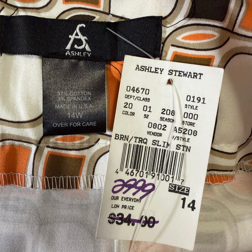 Ashley Stewart Orange Black White Geometric Print Slim Skirt Womens 14W NWT - Picture 4 of 8
